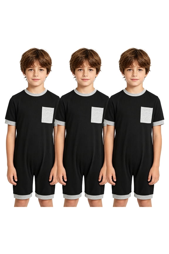 3-Pack Special Needs Adaptive Clothes Set for Boys Girls Short Sleeve Back Zipper Anti-Strip Autism Sensory Jumpsuit Black 16