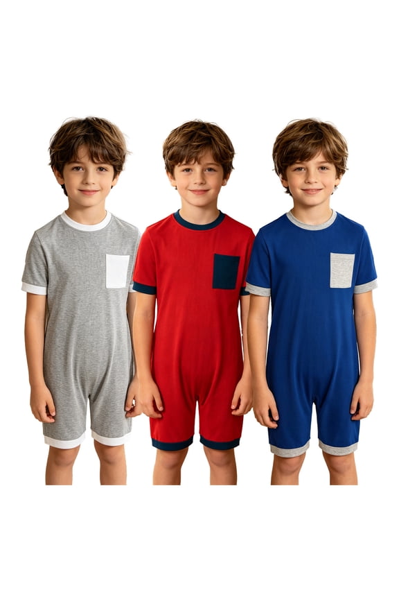 3-Pack Special Needs Adaptive Clothes Set for Boys Girls Short Sleeve Back Zipper Anti-Strip Autism Sensory Jumpsuit Grey Red Royal Blue 8