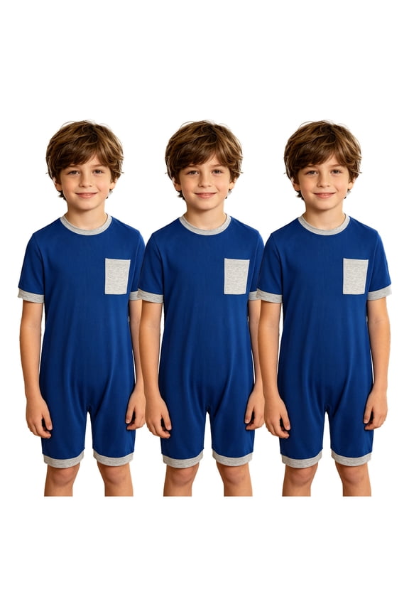 3-Pack Special Needs Adaptive Clothes Set for Boys Girls Short Sleeve Back Zipper Anti-Strip Autism Sensory Jumpsuit Royal Blue 6