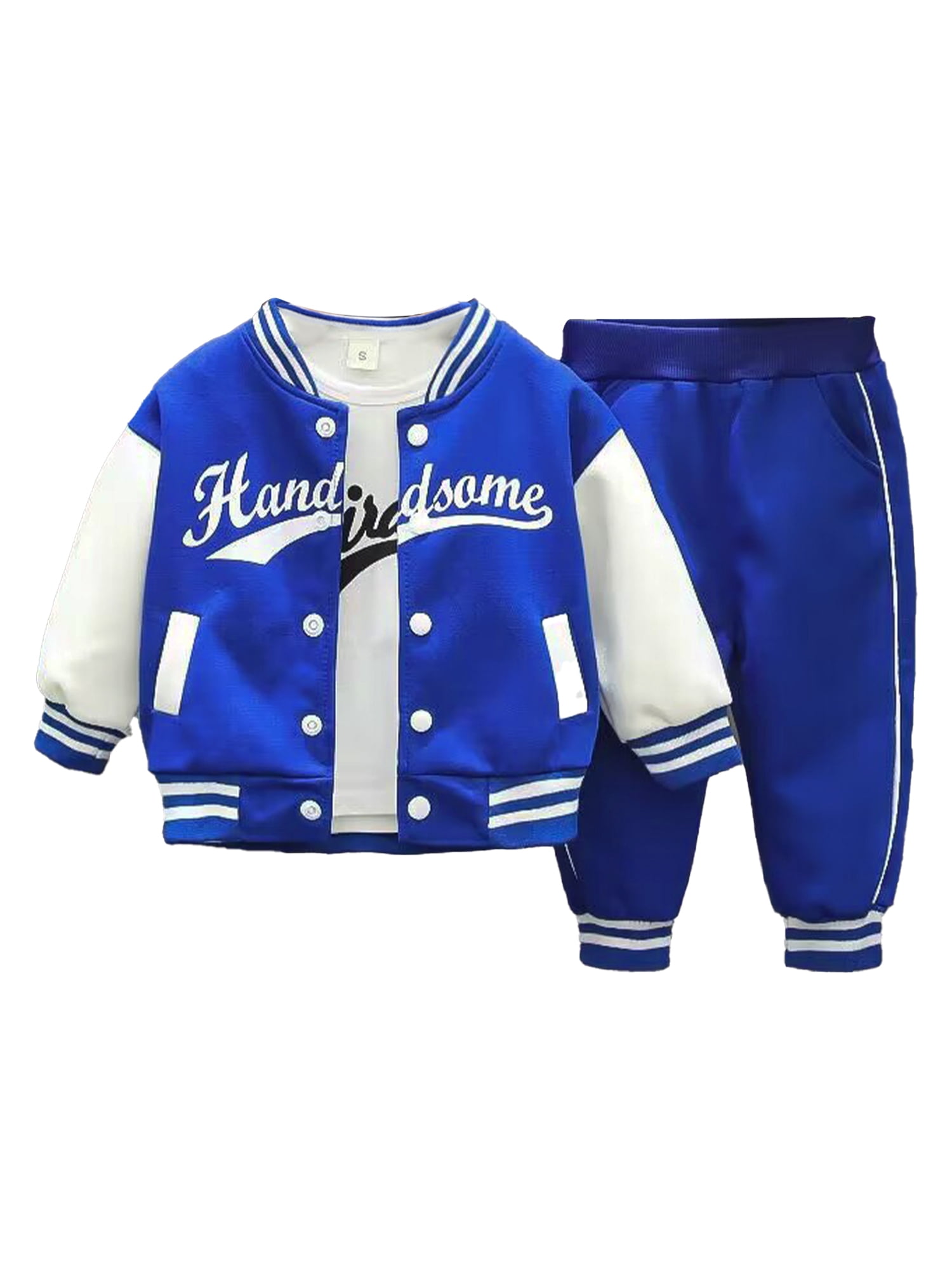 Haitryli 3Pcs Baby Boys Girls Sports Outfits Baseball Jacket + T-shirt + Pants Set Casual School Uniform Sportwear Blue 120/4-5Y