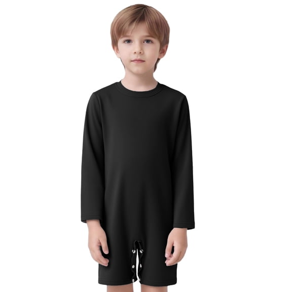 Haitryli Adaptive Clothing For Kids Boys Long Sleeve Anti-strip Romper Crotch Button Bodysuit Black 6