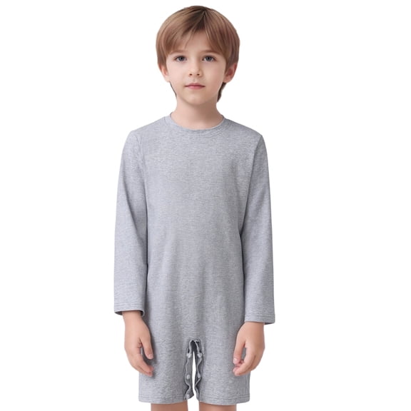 Haitryli Adaptive Clothing For Kids Boys Long Sleeve Anti-strip Romper Crotch Button Bodysuit Grey 6
