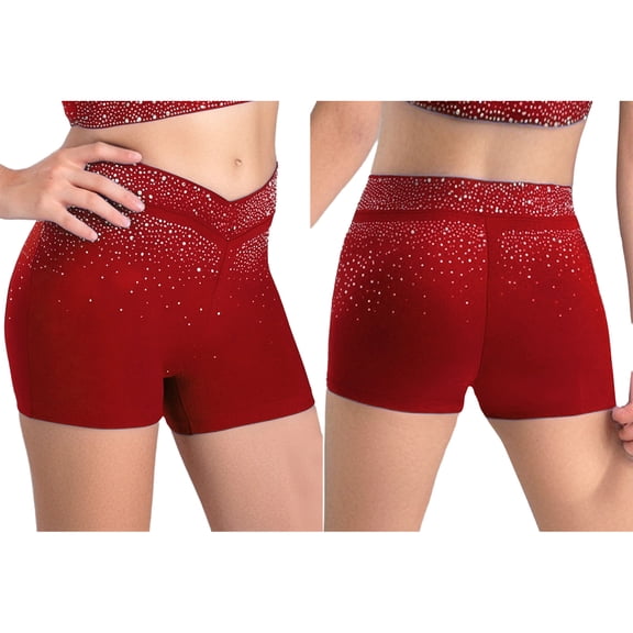 Haitryli Athletic Short Leggings for Girls Sparkle Bottoms Figure Skating Dancewear Gymnastics Ballet Dance Shorts Burgundy 12