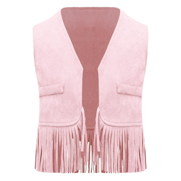 Haitryli Baby Girls Boys Suede Tassels Fringe Vest Western Cowboy Cowgirl Waistcoat Hippie Jacket Pink 5T