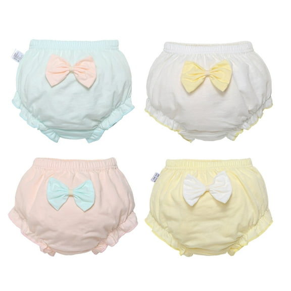Haitryli Baby Girls Cotton Bloomers Briefs Bowknot Cute Print Ruffled Shorts Underwear 4 Piece Set Type B 110