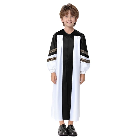 Haitryli Baptism Church Gown for Boys Praise Dance Dresses Choir Robe Tunic Dancewear Graduation Clothing Black 6
