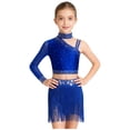 thumbnail image 1 of Haitryli Big Girls 2 Piece Crop Top with Feather Skirts Jazz Latin Dance Ballet Gymnastics Dance Outfits Blue 10, 1 of 4