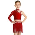 thumbnail image 1 of Haitryli Big Girls 2 Piece Crop Top with Feather Skirts Jazz Latin Dance Ballet Gymnastics Dance Outfits Red 10, 1 of 4