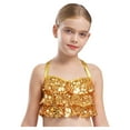thumbnail image 1 of Haitryli Big Girls Jazz Dance Shirt Shiny Glittery Sequins Sleeveless Halter Crisscross Back Metallic Crop Top Gold 12, 1 of 7