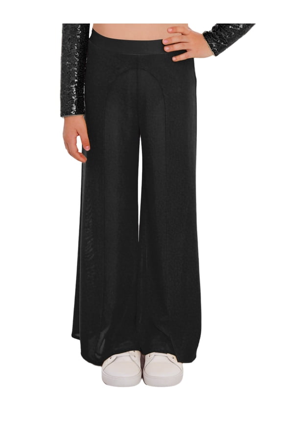 Big Girls Lyrical Dance Clothes Dancing Trousers Wide-leg Pants Modern Jazz Dancewear Gymnastic Bottoms Black 16