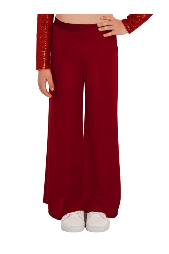 Big Girls Lyrical Dance Clothes Dancing Trousers Wide-leg Pants Modern Jazz Dancewear Gymnastic Bottoms Burgundy 8
