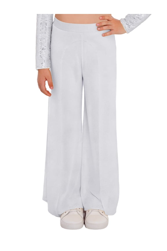 Big Girls Lyrical Dance Clothes Dancing Trousers Wide-leg Pants Modern Jazz Dancewear Gymnastic Bottoms Silver 6