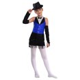 thumbnail image 1 of Haitryli Big Girls Sparkly Tuxedo Bodysuit Outfits Fringe Latin Dance Leotard with Gloves Hat Ballroom Dancing Costume Blue&Black 16, 1 of 5