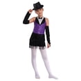 thumbnail image 1 of Haitryli Big Girls Sparkly Tuxedo Bodysuit Outfits Fringe Latin Dance Leotard with Gloves Hat Ballroom Dancing Costume Purple&Black 16, 1 of 5