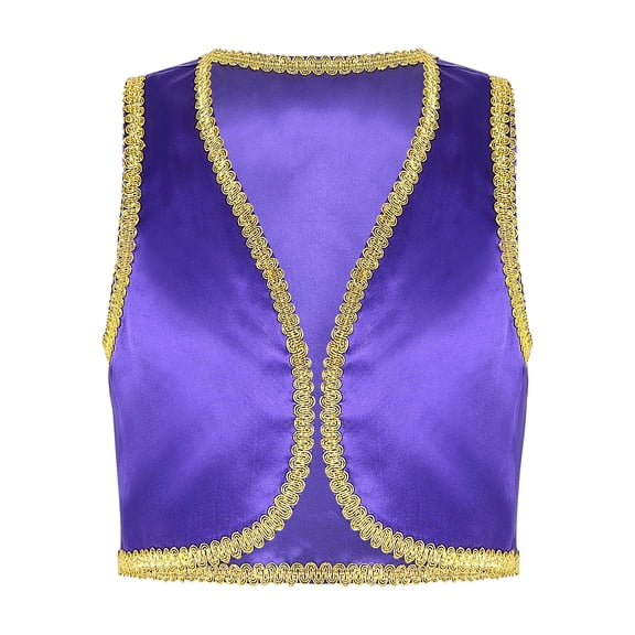 Haitryli Boys Arabian Prince Vest Open Front Waistcoat Fairytale Roleplay Party Fancy Dress Purple 16