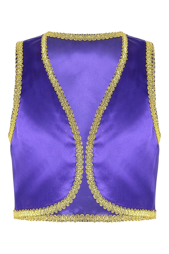 Boys Arabian Prince Vest Open Front Waistcoat Fairytale Roleplay Party Fancy Dress Purple 16