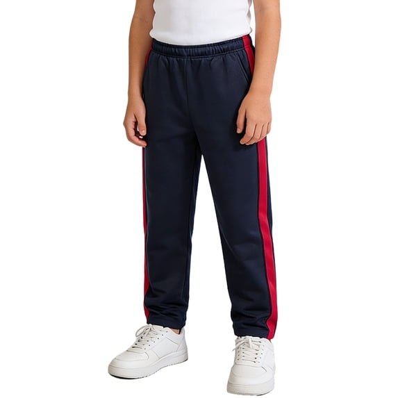 Haitryli Boys Girls Drawstring Sweatpants Contrasting Stripe Jogger Pants High Waisted Athletic Baggy Trousers Navy Blue Red L