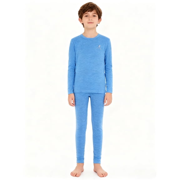 Haitryli Boys Girls Long Johns Thermal Underwear Set Fleece Lined Base Layer Sets Long Sleeve Top with Leggings Blue 7-8
