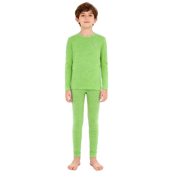 Haitryli Boys Girls Long Johns Thermal Underwear Set Fleece Lined Base Layer Sets Long Sleeve Top with Leggings Green 5-6