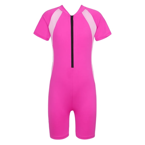 Haitryli Kids Boys Girls One Piece Swimsuit Short Sleeve Rash Guard Swimwear Shorty Wetsuit Rose Red 14