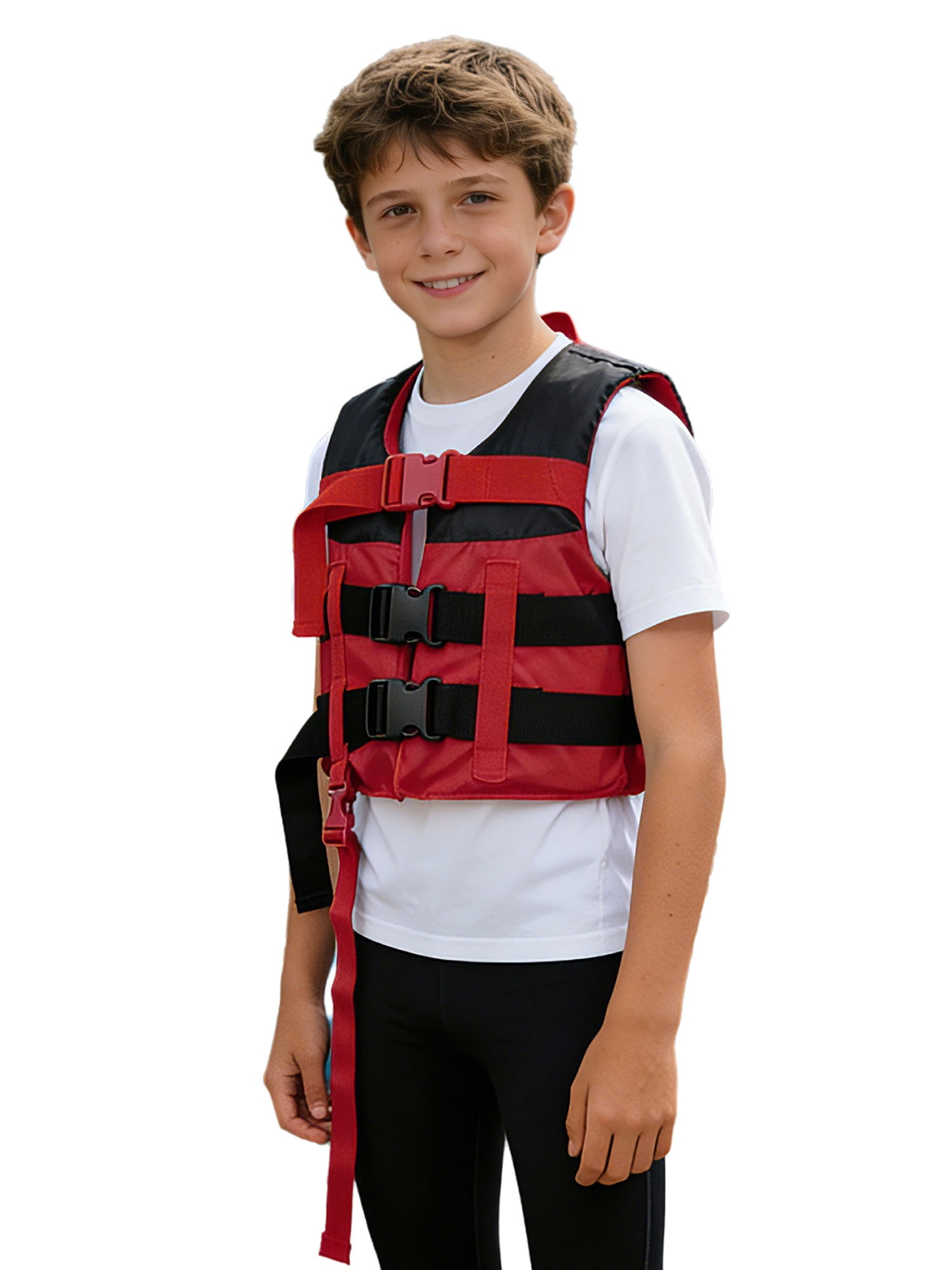 Haitryli Boys Girls Swim Life Vest Kids Color Block Buoyancy Jacket Fishing Snorkeling Water Sports Tops Black Red XXL