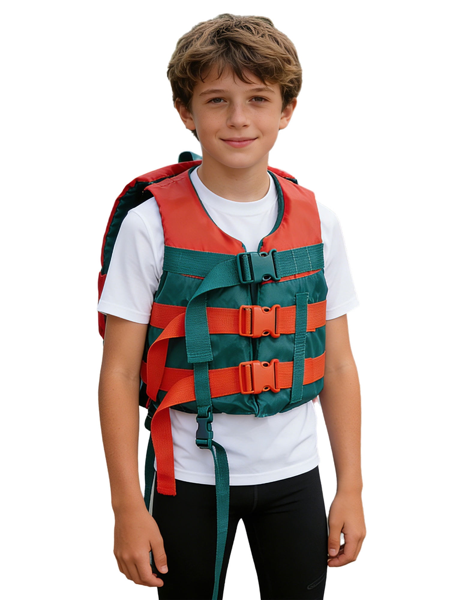 Haitryli Boys Girls Swim Life Vest Kids Color Block Buoyancy Jacket Fishing Snorkeling Water Sports Tops Teal Orange S