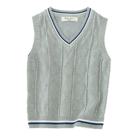Haitryli Boys Girls V-Neck Knitted Sweaters Vest Cable Knit Waistcoat Kids Sleeveless Jumper Tank Top Grey 120
