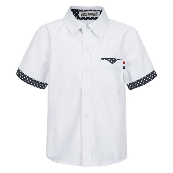 Haitryli Boys Short Sleeve Button Down Shirt Lapel Collar Casual Tops Students School Uniform Suit Shirt Formal Dress Shirt White 110