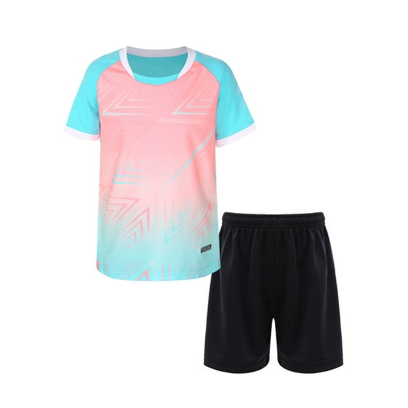 Haitryli Boys Sports Mesh Shirts and Athletic Shorts Set Kids Football Uniform Soccer Jersey Sky Blue 13-14