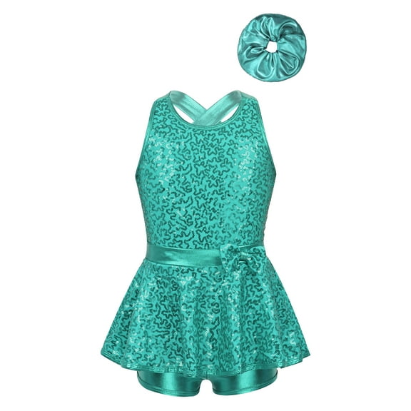 Haitryli Cheerleading Uniform for Girls Ballet Dance Leotard Dress 6-16 Years Jazz Hip Hop Latin Modern Dancing Clothes Lake Green 6