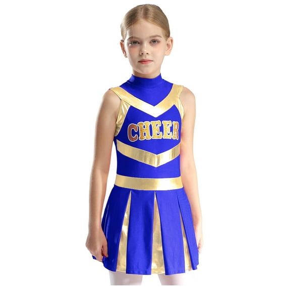 Haitryli Children Girls Cheer Leader Dancewear Cheerleading Dance Dress Crop Tops with Skirt Outfit Set Blue 10
