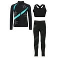 thumbnail image 1 of Haitryli Figure Ice Skating Dance Set for Girls Kids Sparkly Star Jacket with Crop Top  and Sports Pants Leggings Blue Green 9-10, 1 of 5