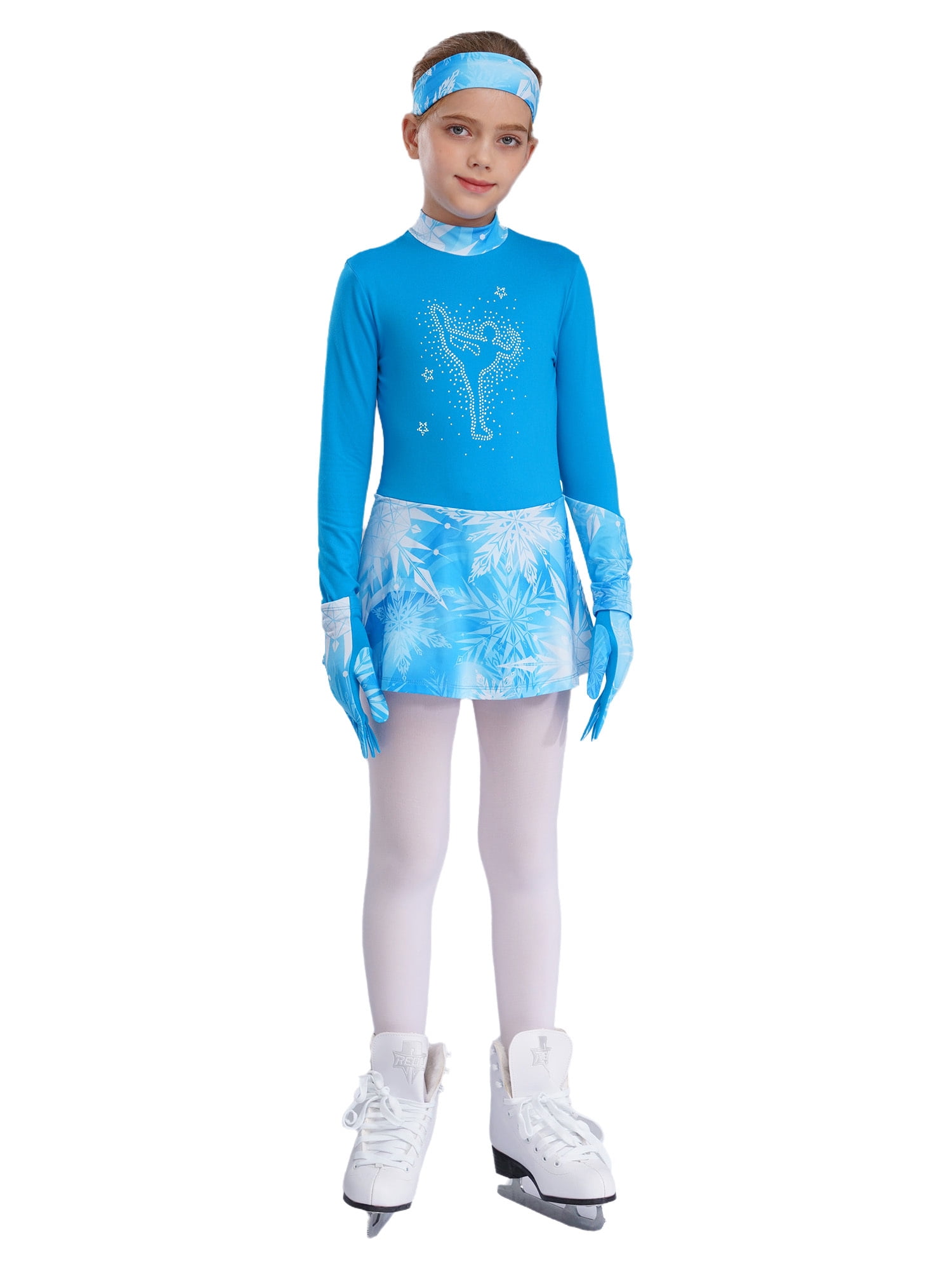 Haitryli Figure Skating Dress Kids Girls Long Sleeve Shiny Rhinestones ...