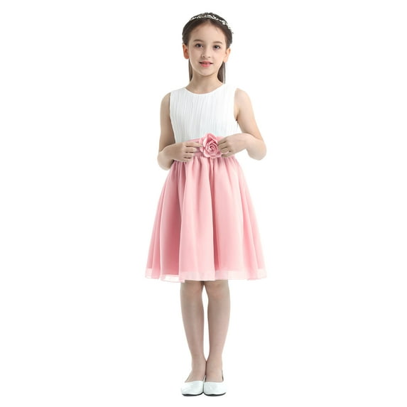 Haitryli Flower Girls Wedding Bridesmaid Dress Kids Evening Elegant Chiffon Dressees Party Ball Gown White&Pink 16