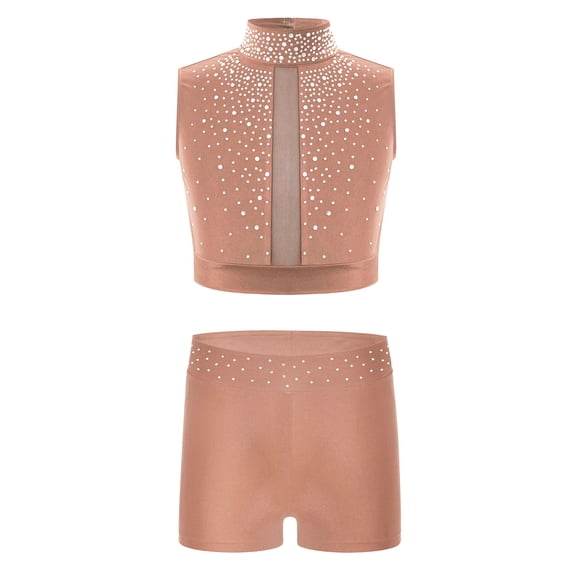 Haitryli Girl's 2PCS Active Set Sport Tracksuit Crop Top with Booty Shorts Tumbling Outfits Practice Costume Dusty Pink 16