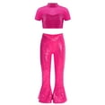 thumbnail image 1 of Haitryli Girl's Crop Top and Bell-Bottomed Pants Modern Jazz Dancewear Sequin Dance Performances Outfits Hot Pink 6, 1 of 3