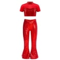 thumbnail image 1 of Haitryli Girl's Crop Top and Bell-Bottomed Pants Modern Jazz Dancewear Sequin Dance Performances Outfits Red 8, 1 of 3