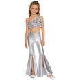 thumbnail image 1 of Haitryli Girls 2 Piece Dance Set Sequin Crop Top with Split Flare Pants Sparkly Jazz Hip Hop Outfits Disco Party Performance Silver 12, 1 of 7