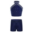 thumbnail image 1 of Haitryli Girls 2 Piece Shiny Gymnastics Outfit Halter Backless Top with Shorts Figure Ice Skating Dance Set for Kids Navy Blue 8, 1 of 3