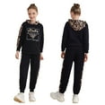 thumbnail image 1 of Haitryli Girls 2pcs Casual Set Leopard Print Tracksuit Long Sleeve Hoodie with Elastic Waistband Sweatpants Black 4-5, 1 of 8