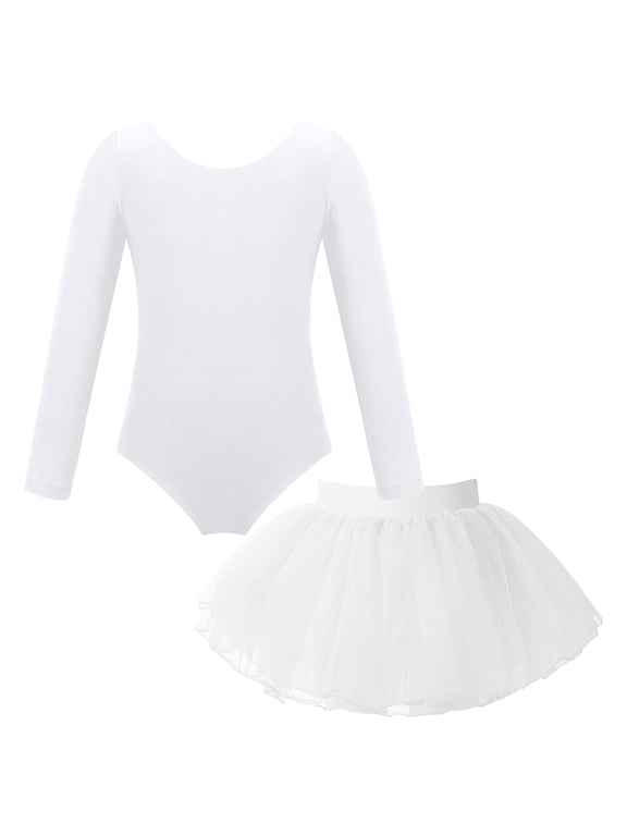 Girls Ballet Dance Dress Gymnastics Leotard with Tutu Skirt Stage Performance Costume Ballerina Dancewear White 6