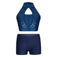 thumbnail image 1 of Haitryli Girls Ballet Dance Outfits Sequins Crop Top with Shorts 2Pcs Gymnastics Leotard Performance Costume Navy Blue 14, 1 of 5