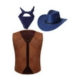 thumbnail image 1 of Haitryli Girls Boys Cowboy Costume Suede Vest Waistcoat with Hat Bandanna Kids Western Party Fancy Outfit Navy Blue 4, 1 of 5