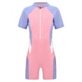 thumbnail image 1 of Haitryli Girls Boys Short Sleeve One Piece Shorty Wetsuit Rashguard Surfing Diving Bathing Suit Pink 10, 1 of 7