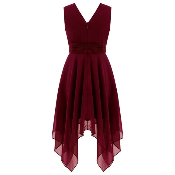 Haitryli Girls Chiffon Solid Color Wedding Party Dress V Neck Formal Party Gown Burgundy 10