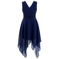 thumbnail image 1 of Haitryli Girls Chiffon Solid Color Wedding Party Dress V Neck Formal Party Gown Navy Blue 16, 1 of 7