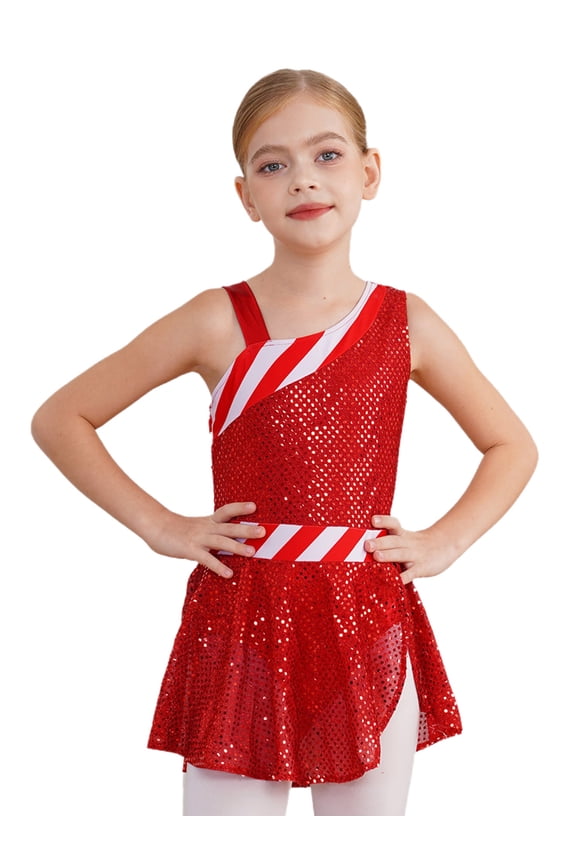 Girls Christmas Santa Dance Dress Gymnastics Ballet Leotard Figure Ice Skating Bodysuit Red 4