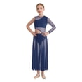 thumbnail image 1 of Haitryli Girls Contemporary Dance Dress Sheer Mesh Latin Jazz Lyrical Dance Outfits Modern Long Skirted Leotards Navy Blue 14, 1 of 7