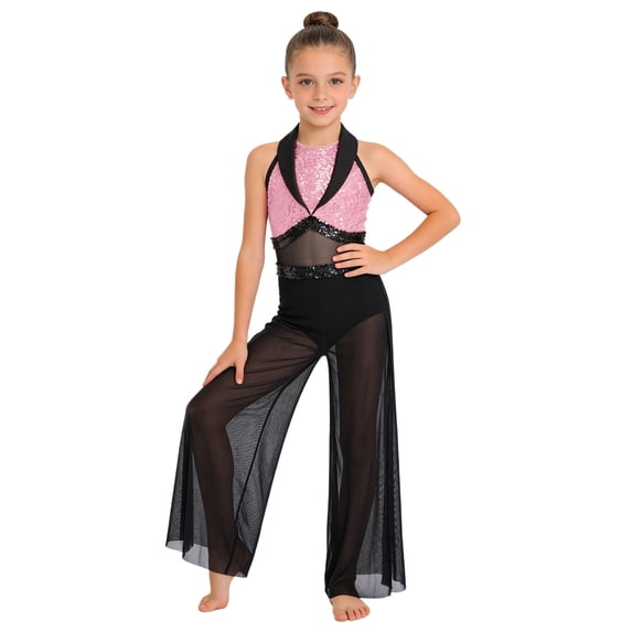Haitryli Girls Figure Ice Skating Jumpsuit Dance Competition Outfit Sparkly Gymnastics Leotard for Cha-cha Pink 10