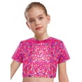 thumbnail image 1 of Haitryli Girls Glittery Crop Tops Jazz Dance Performance Dancewear Modern Steeetwear Round Neck Hip Hop Clothes Hot Pink 15-16, 1 of 5